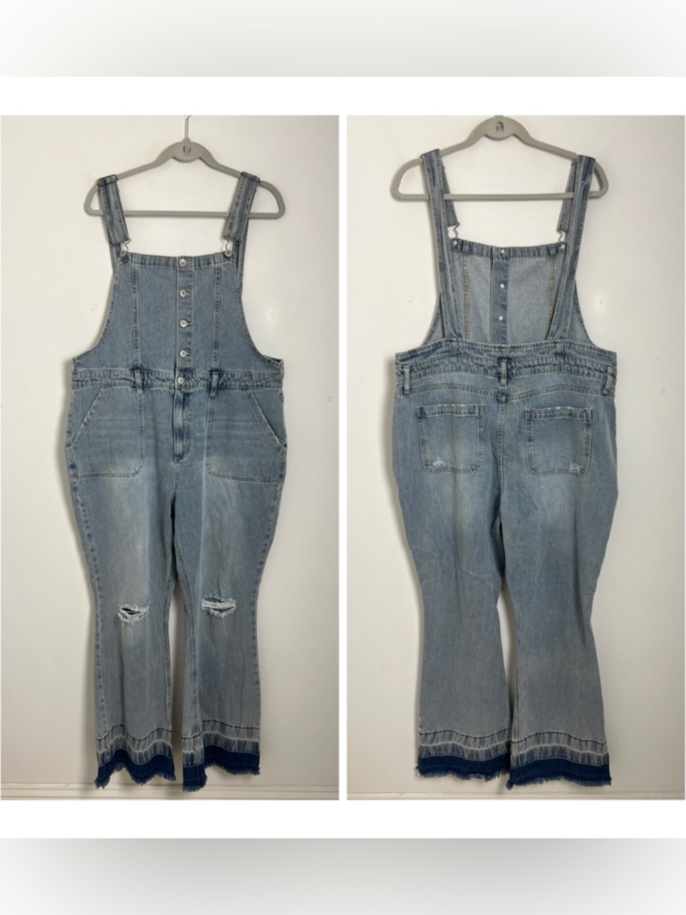 NEW Arizona Jean Company XXL Distressed Denim Flared Overalls In Medium Triumph‎